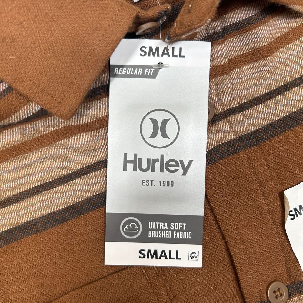 Hurley Brushed Fabric Shirt Mens Small Brown Striped Ultra Soft Regular Fit - Picture 4 of 8